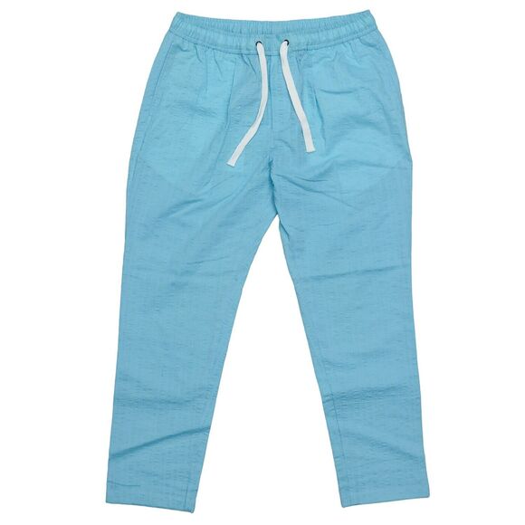 Mens Pants Joggers Blue Seersucker Drawstring Loose Harem Casual Beach Medium - Picture 1 of 6